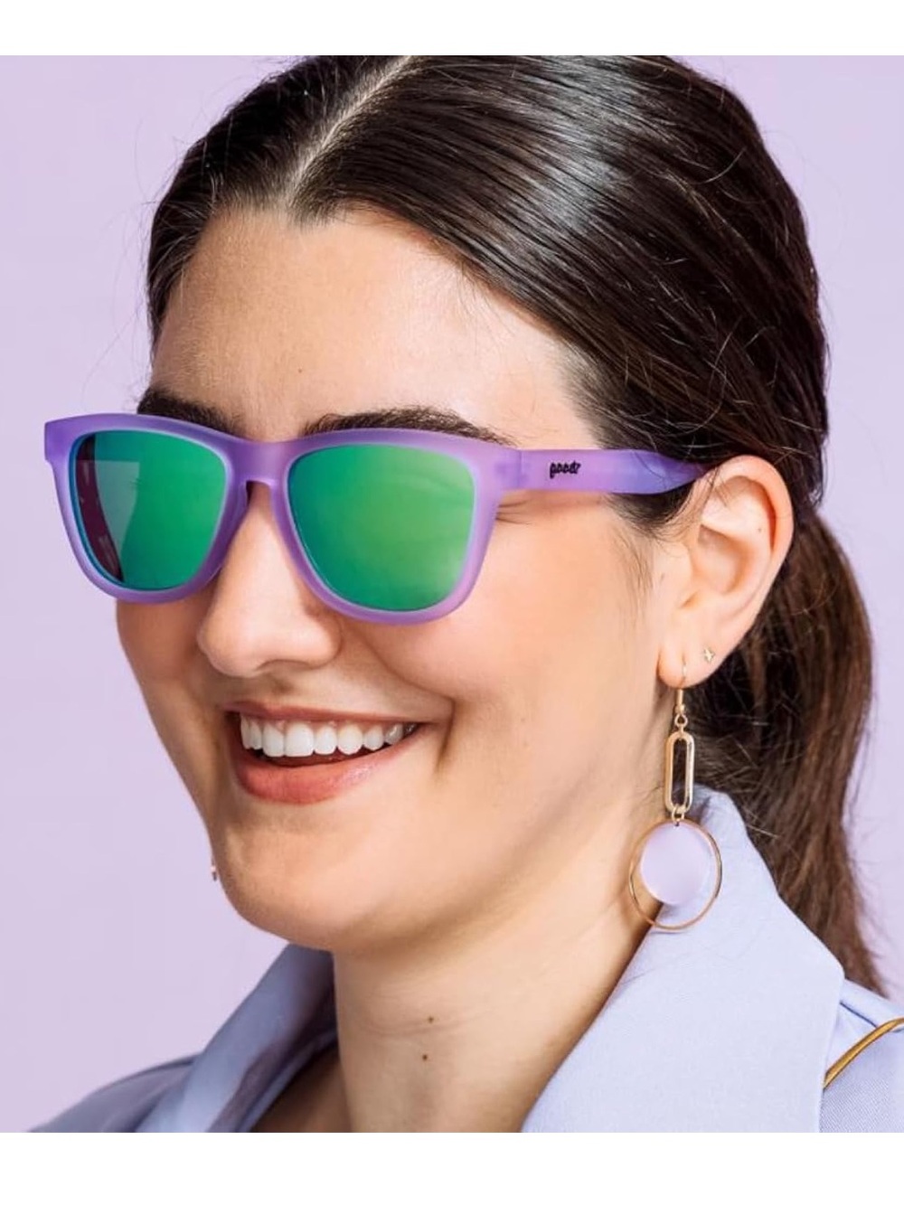 Goodr Purple Frame Sunglasses with Green Mirrored Lens - Polarized Women’s Shade